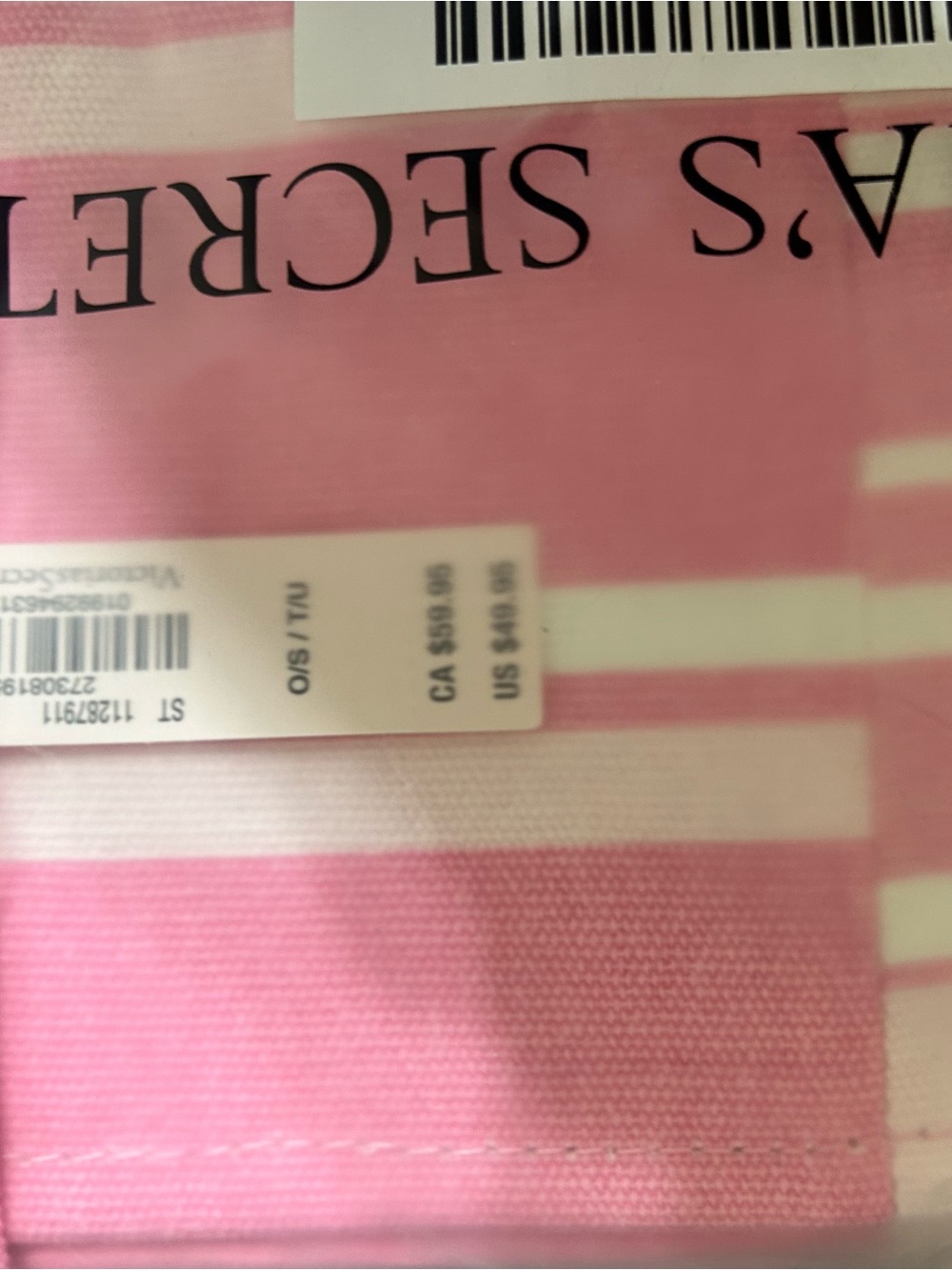 Victoria's Secret Pink Striped Canvas Tote NWT Beach bag - Picture 5 of 6